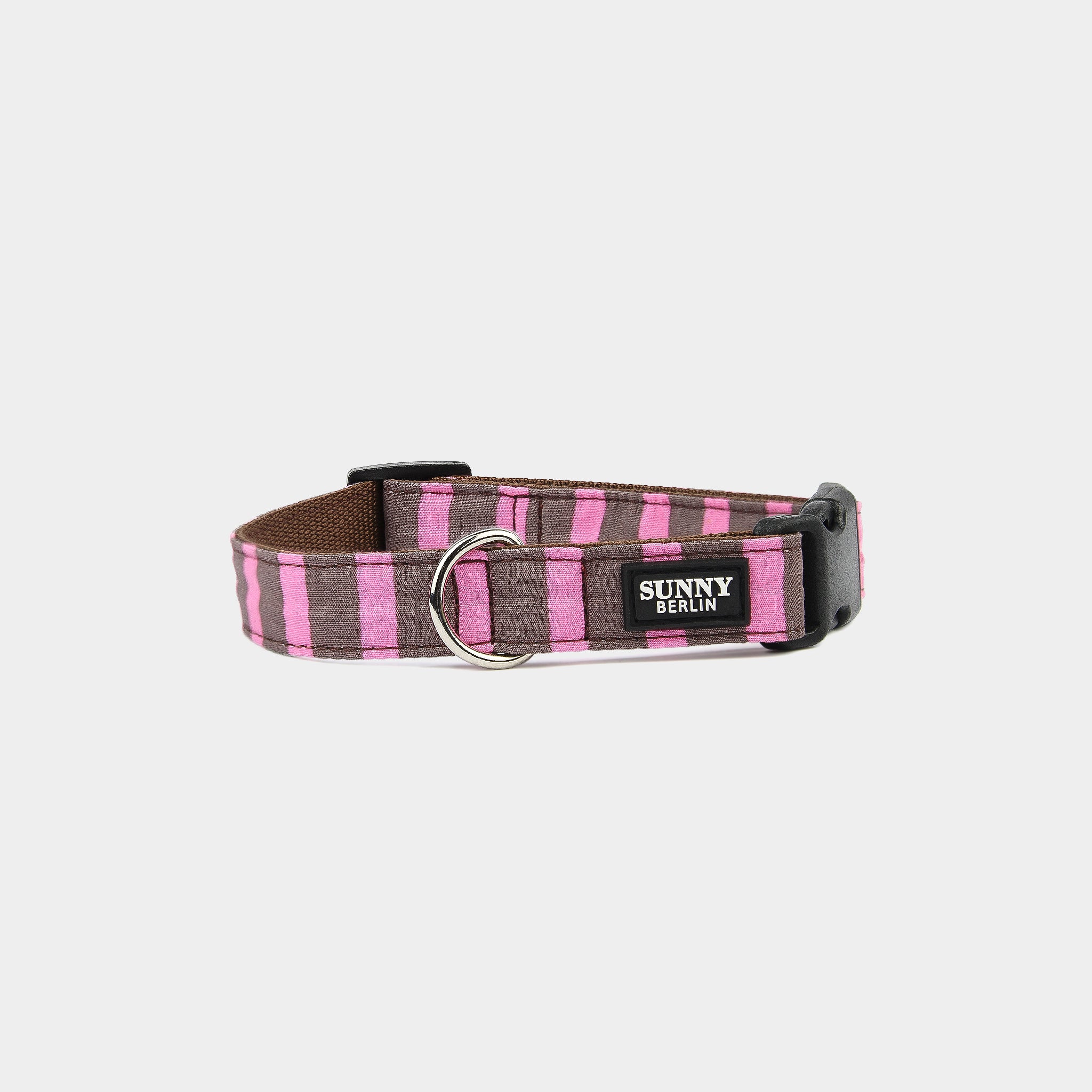 Braunes Hundehalsband mit rosa Querstreifen