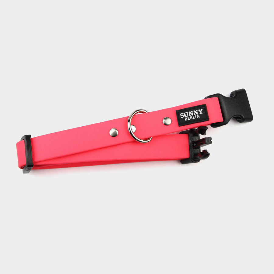 Hundehalsband in neon pink mit schwarzer Schließe