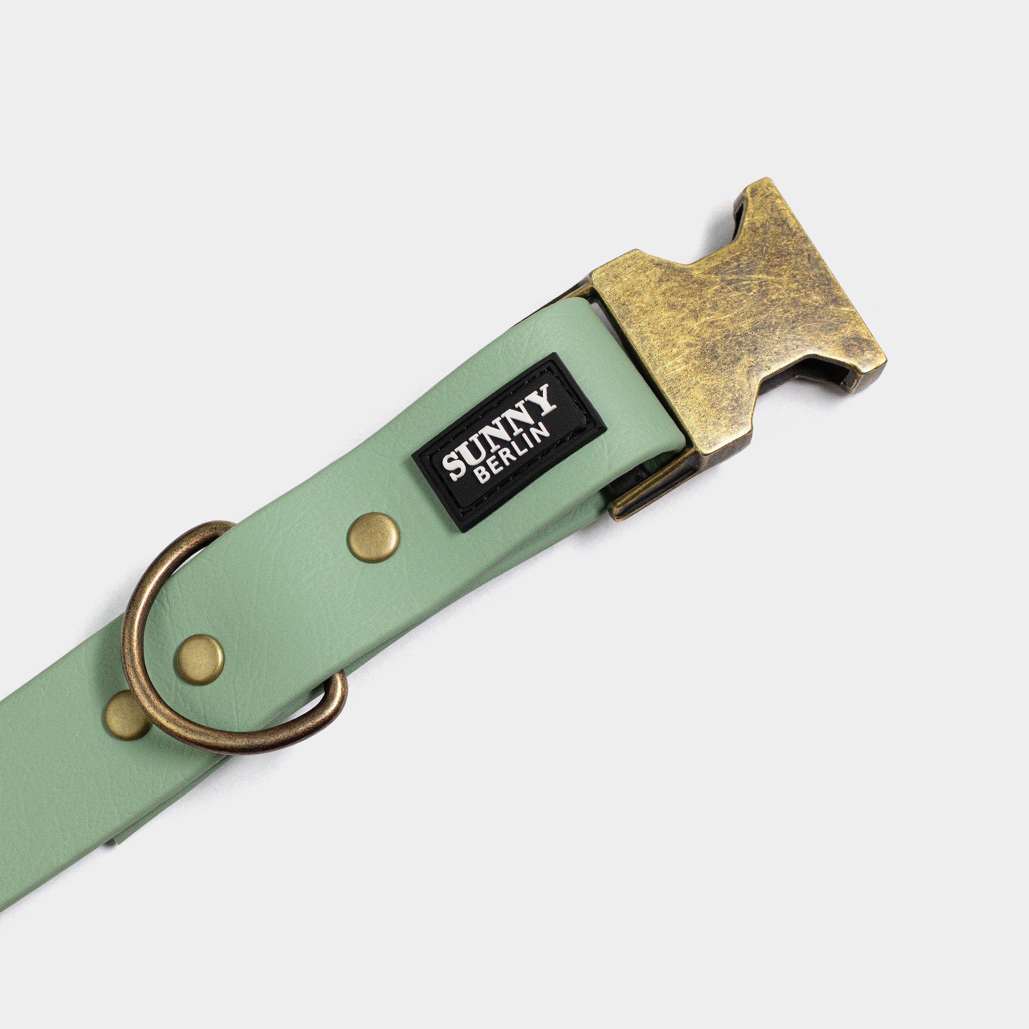 Verschluss an Hundehalsband aus Biothane, im Vintage Look in salbei, von SUNNY BERLIN 