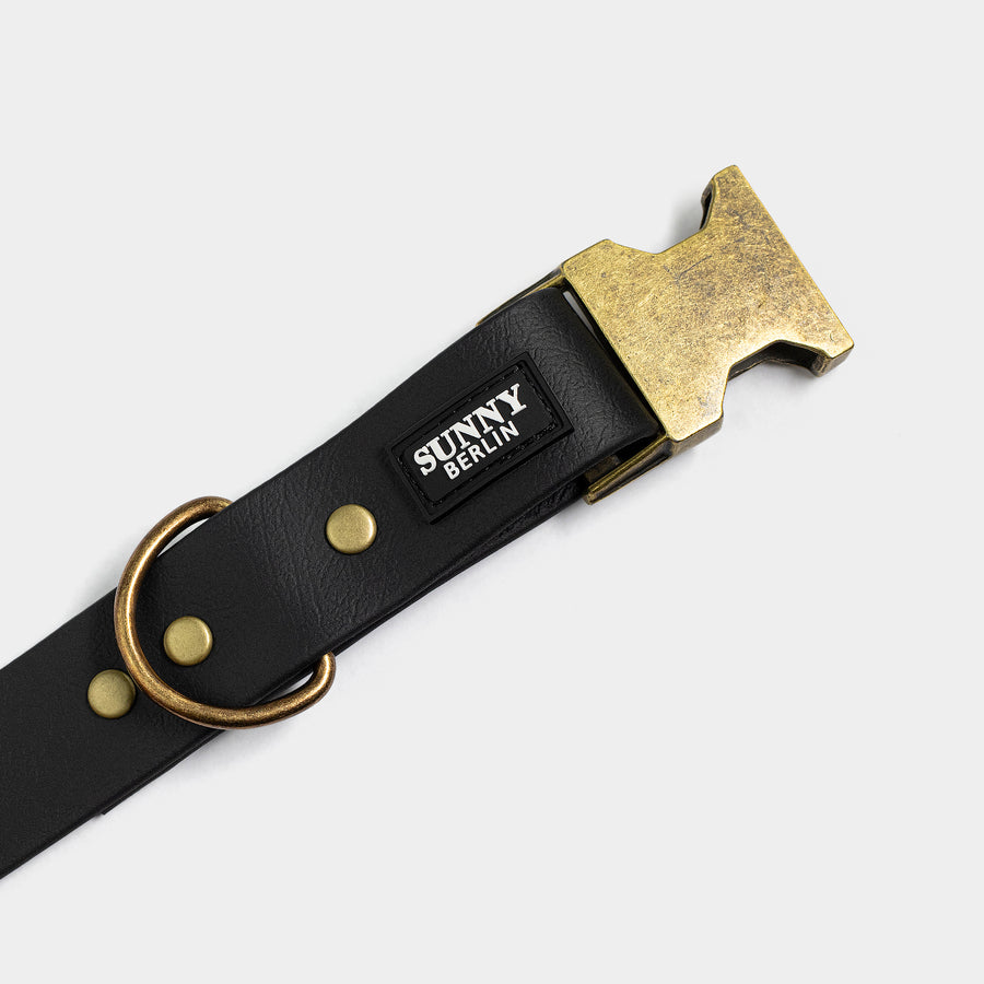 Detail Verscluss, Hundehalsband aus Biothane in schwarz von SUNNY BERLIN im Vintage Look