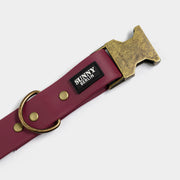 Verschluss an Hundehalsband aus Biothane in weinrot, im Vintage Look, von SUNNY BERLIN