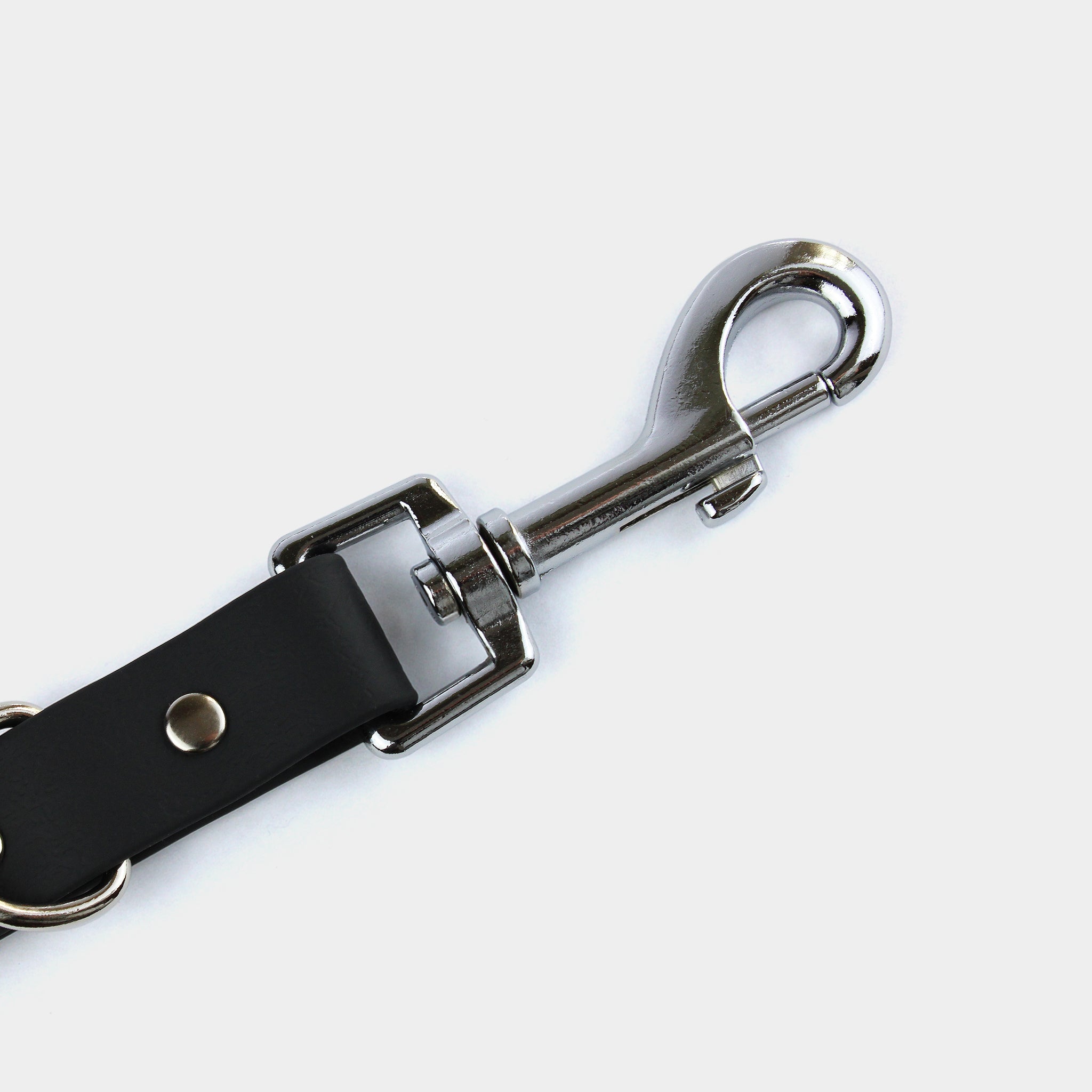 Silberner Karabiner an veganer schwarzer Hundeleine von SUNNY BERLIN