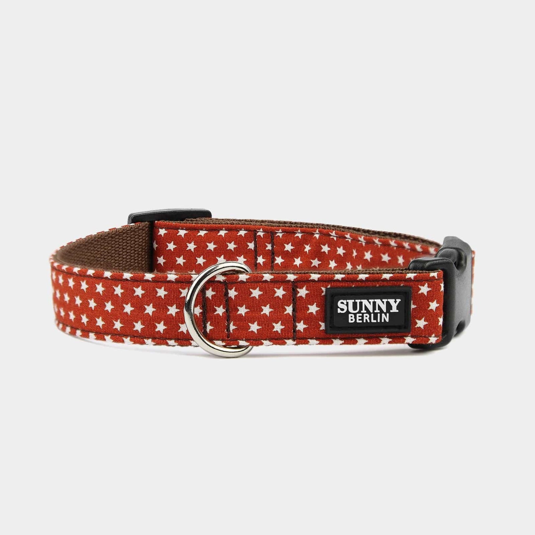 Hundehalsband in Rostbraun mit Sternemuster in Weiss – SUNNY BERLIN