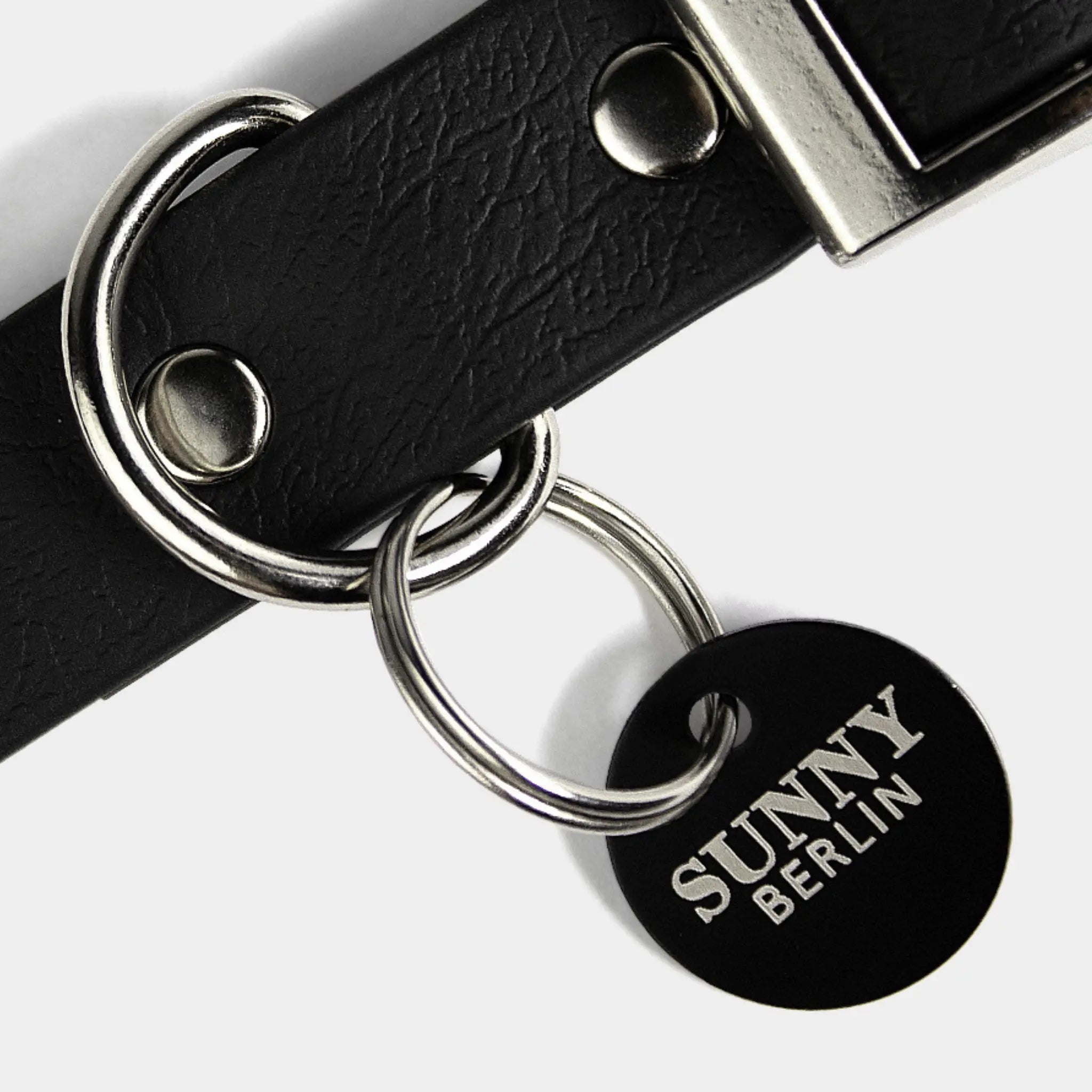 Hundemarke an schwarzem Hundehalsband von SUNNY BERLIN