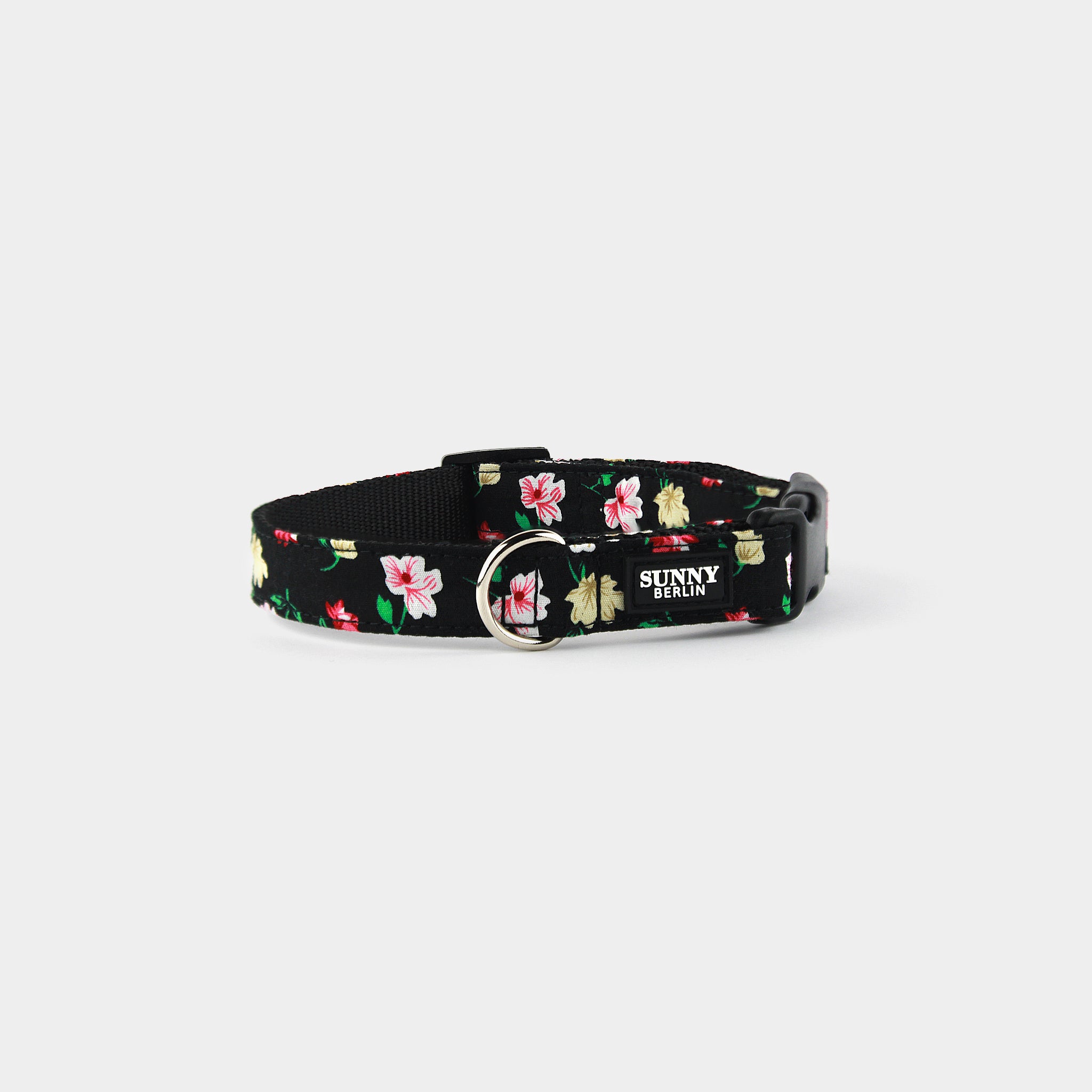 Schwarzes Hundehalsband mit Blumenmuster 