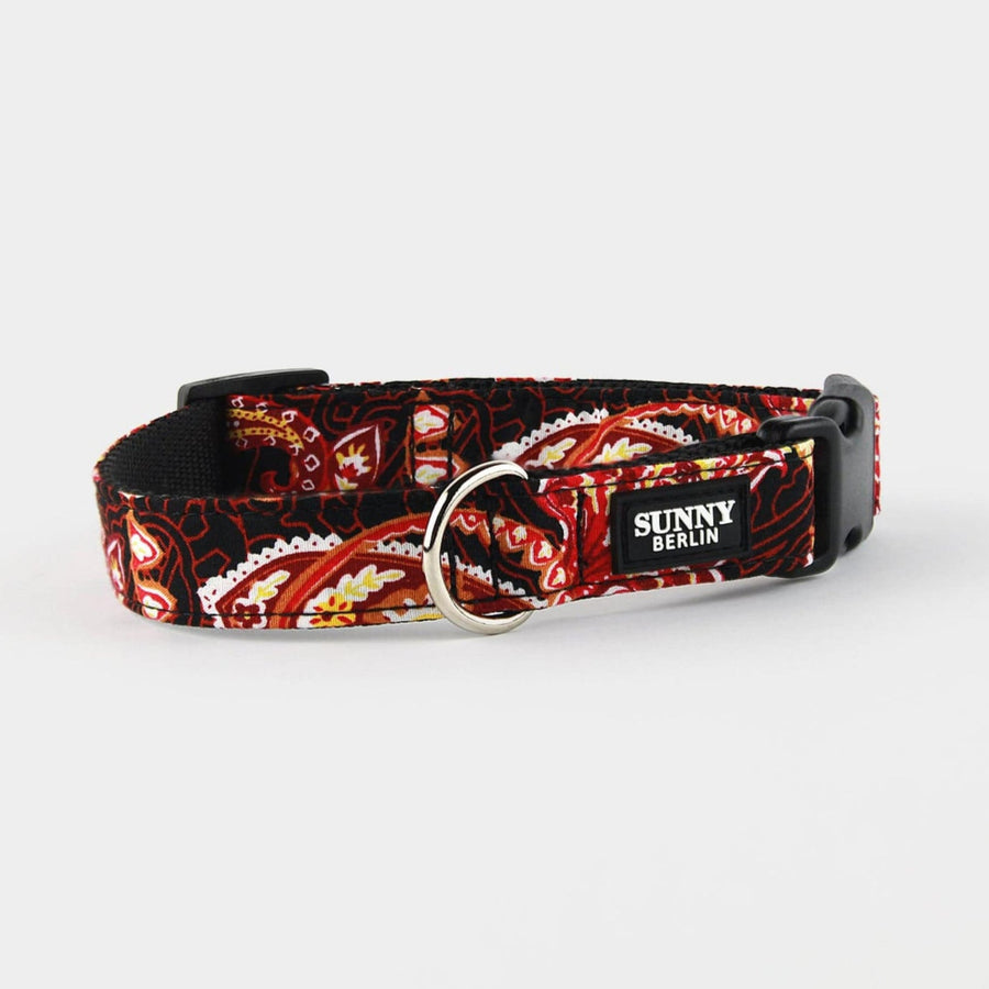 Hundehalsband mit Paisleymuster  in Schwarz und Rottönen – SUNNY BERLIN