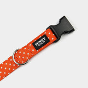 Detail: Verschluss an Hundehalsband in Orange mit Punktemuster in Weiss – SUNNY BERLIN